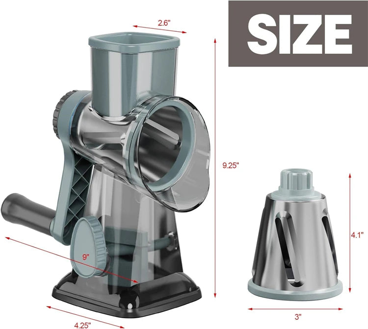 3-in-1 Rotary Cheese Grater – Manual Vegetable Slicer & Shredder