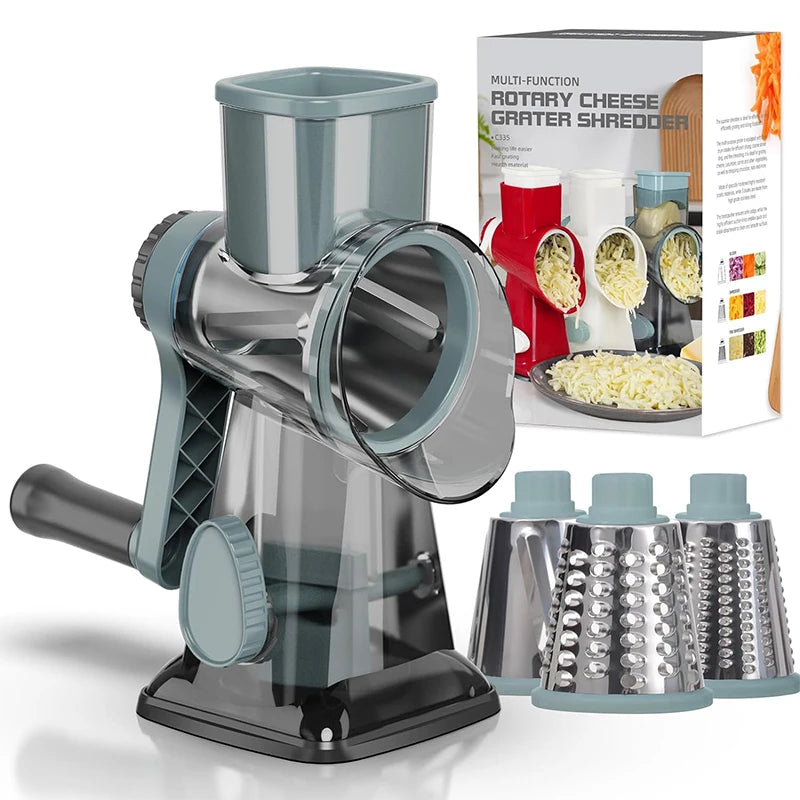 3-in-1 Rotary Cheese Grater – Manual Vegetable Slicer & Shredder
