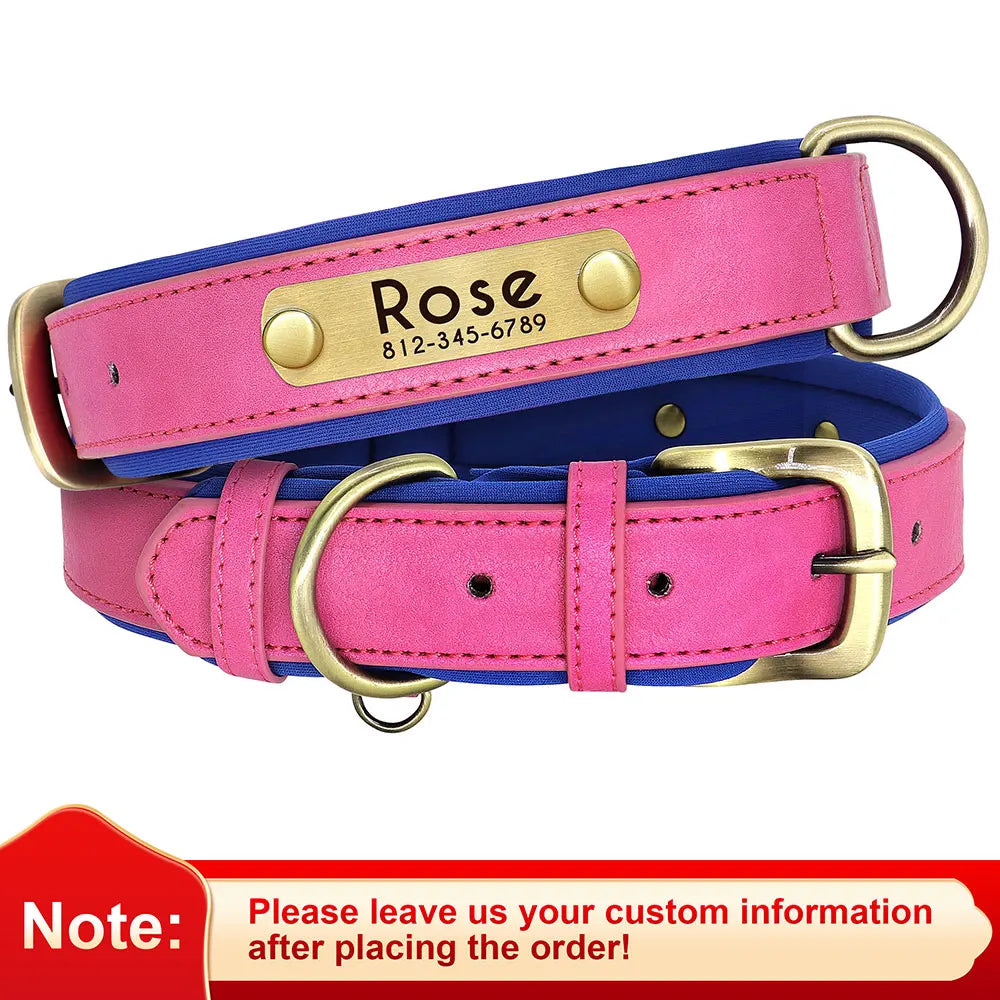 Personalized PU Leather Dog Collar – Adjustable Nameplate Collar