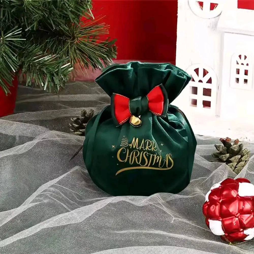 Christmas Velvet Gift Bags with Drawstring & Decorative Bow
