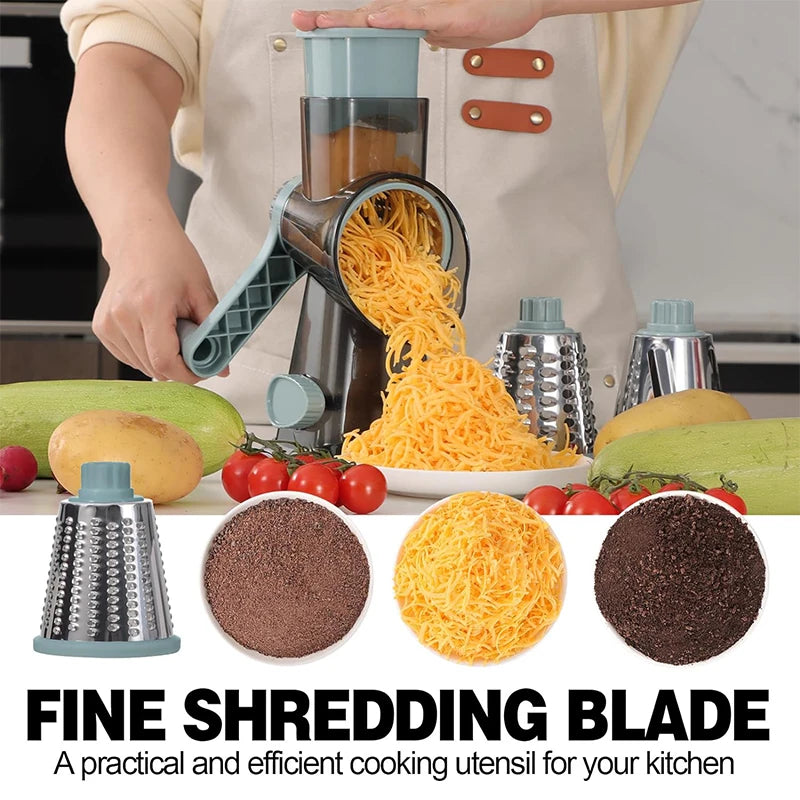 3-in-1 Rotary Cheese Grater – Manual Vegetable Slicer & Shredder