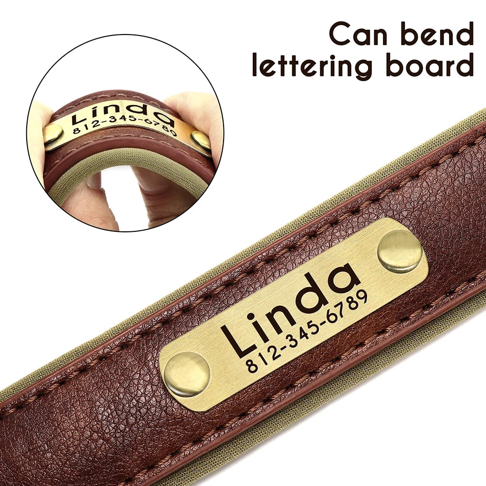 Personalized PU Leather Dog Collar – Adjustable Nameplate Collar
