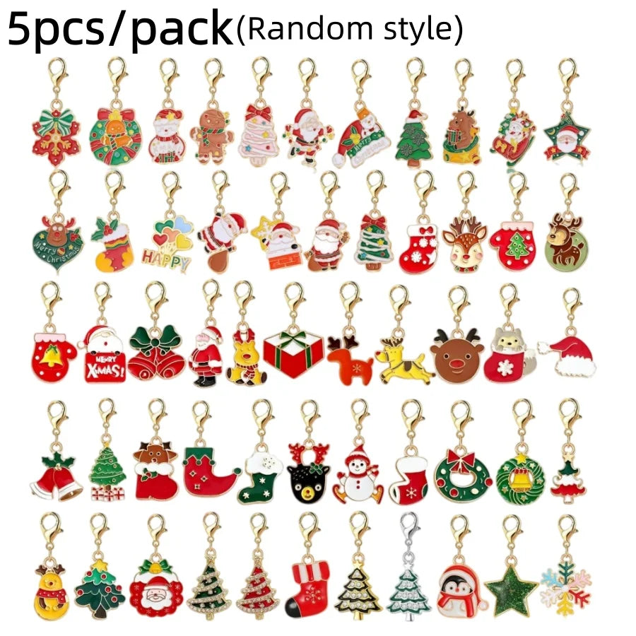 5-Piece Christmas Charms Set – Santa, Snowman & Tree Pendants