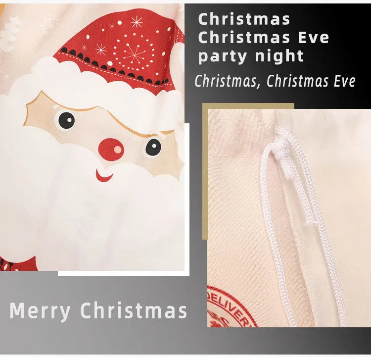 Linen Christmas Gift Bag – Reusable Drawstring Holiday Sack