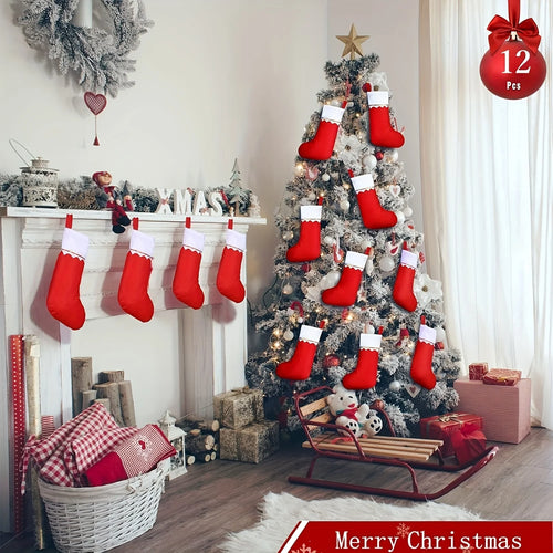 12-Piece Christmas Stockings – Santa & Reindeer Holiday Decorations
