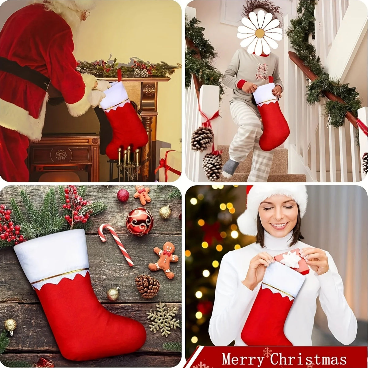 12-Piece Christmas Stockings – Santa & Reindeer Holiday Decorations