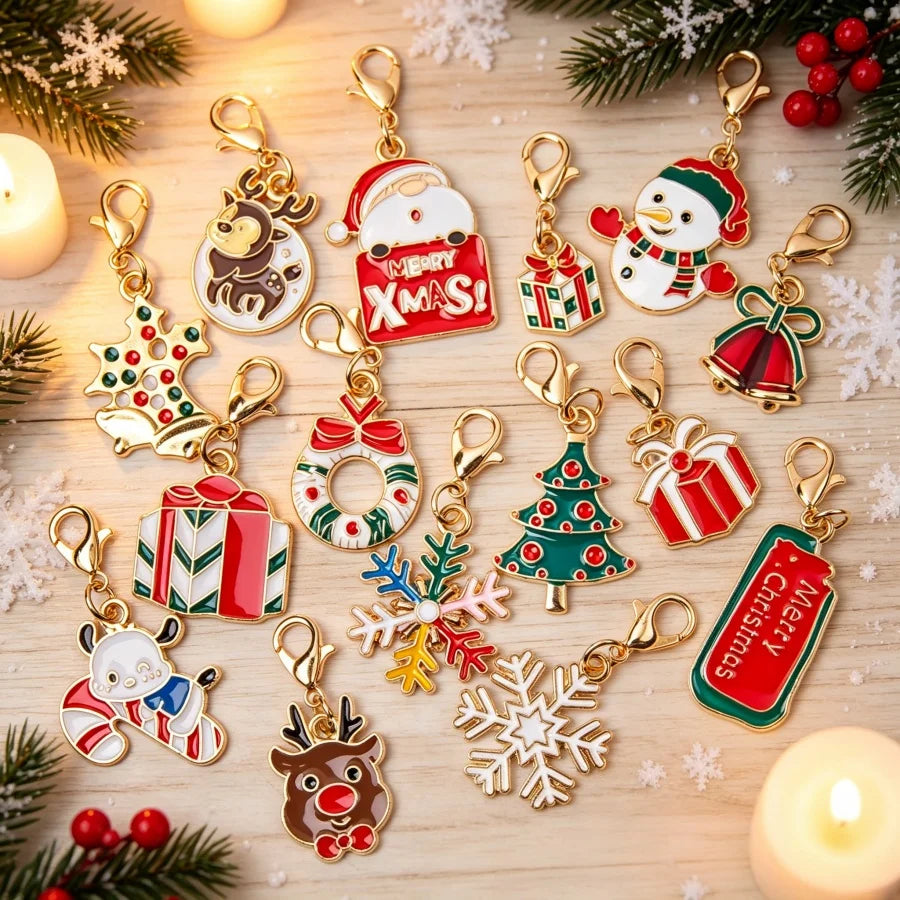 5-Piece Christmas Charms Set – Santa, Snowman & Tree Pendants