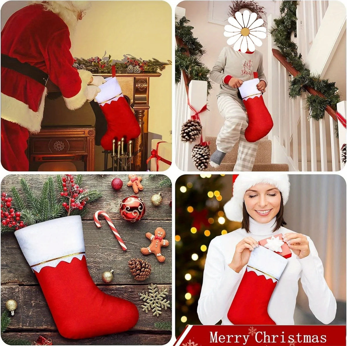 12-Piece Christmas Stockings – Santa & Reindeer Holiday Decorations