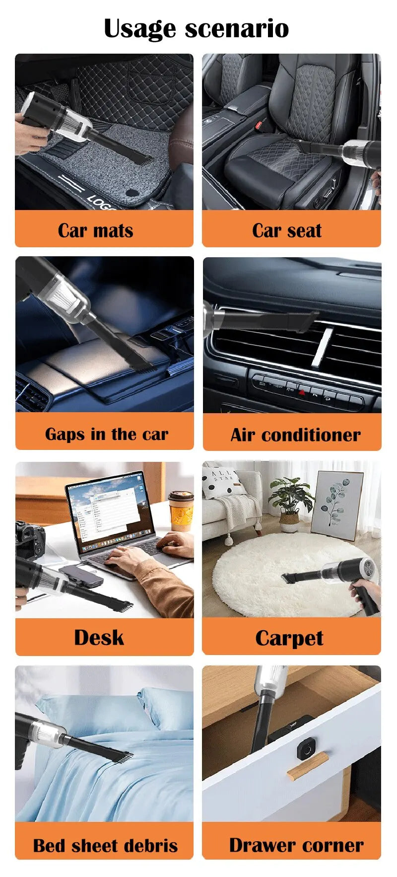 Portable Cordless Car Vacuum Cleaner – USB Rechargeable