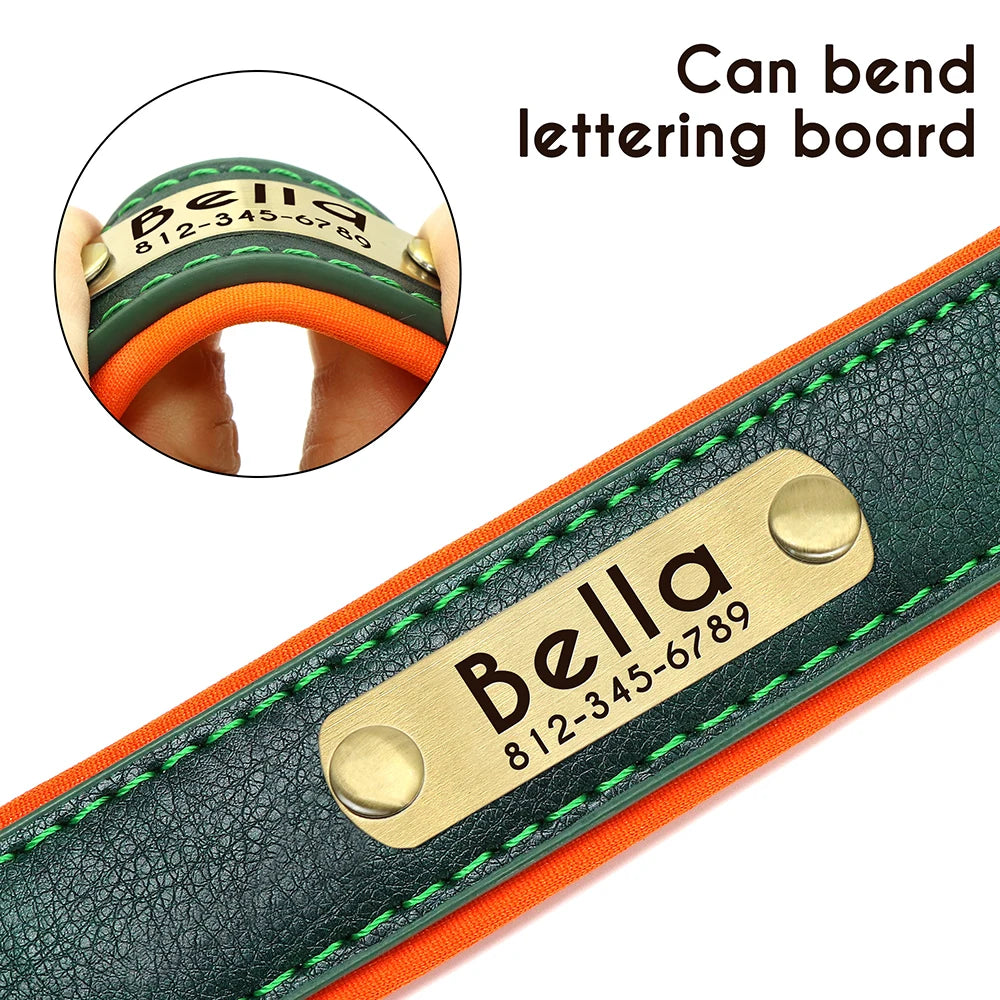 Personalized PU Leather Dog Collar – Adjustable Nameplate Collar