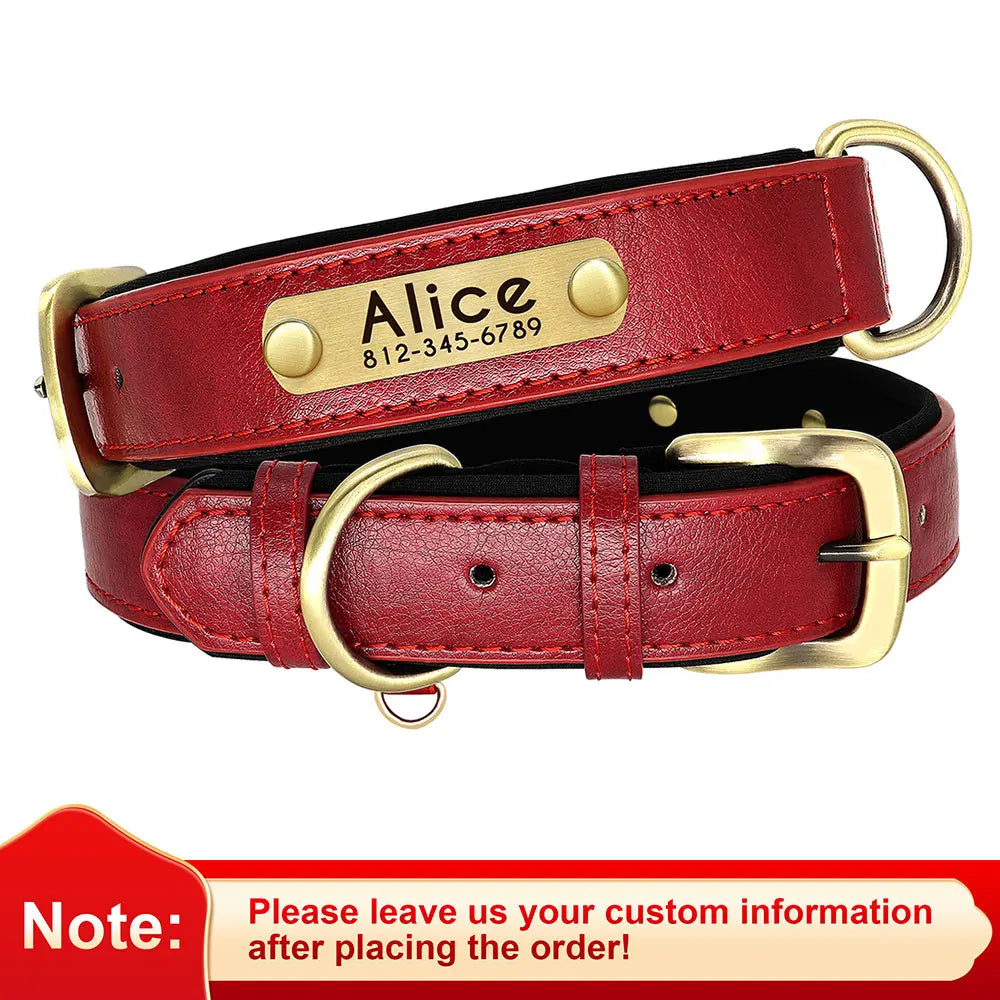 Personalized PU Leather Dog Collar – Adjustable Nameplate Collar
